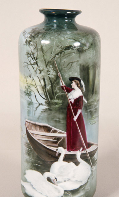 Vase: Woman Boating, with Swans